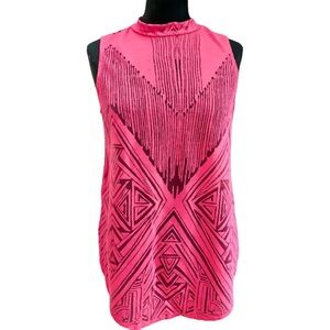 🆕Apt 9 ladies size Small sleeveless sheer tank top NWT hot pink Aztec design